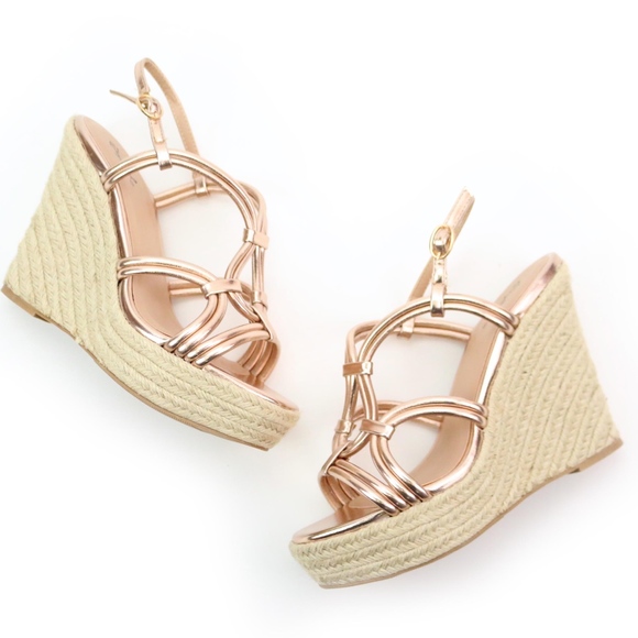 Qupid Kelsey Rose Gold Metallic Espadrille Wedge - Picture 3 of 8